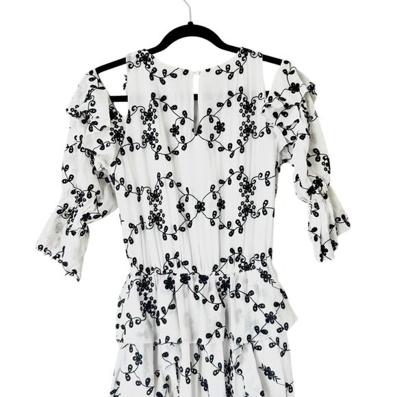 Joie Alpheus White & Black Floral Eyelet Ruffled Silk Dress Size Small - Picture 5 of 7